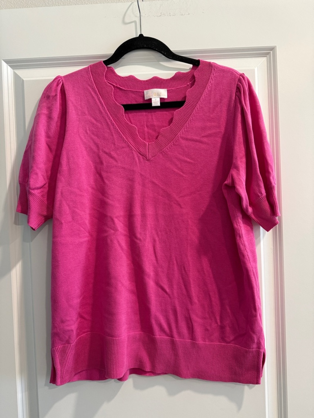 Belle by Kim Gravel Women’s Pink V-Neck Short Sleeve Sweater Top sz m